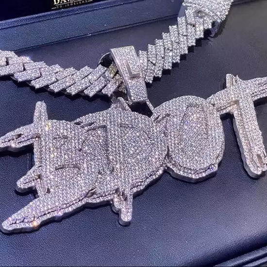 Collier personnalisé en argent 925 Moissanite, chaîne à maillons cubains, pendentif Hip Hop, bijoux