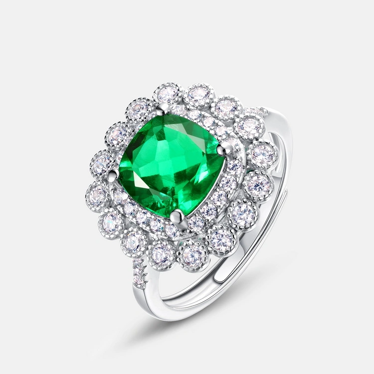 2023 Vintage Cultivating Emerald 2 Carat Rings Square Sterling Silver Lab Grown Emerald Cushion Cut Emerald for Ring