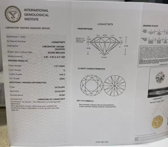 Hpht/CVD avec certificat D