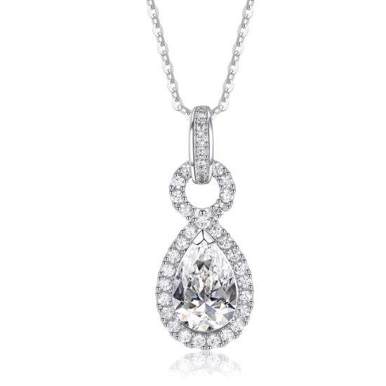 Bonne vente bijoux fantaisie luxe femme bijoux blanc zircone larme argent pendentif anniversaire